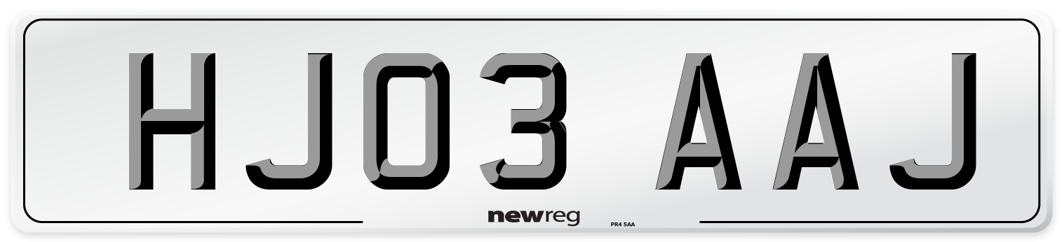 HJ03 AAJ Number Plate from New Reg